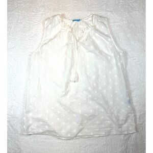 J McLaughlin large Swiss Dot Womens L White Sleeveless tassle tie lightweight